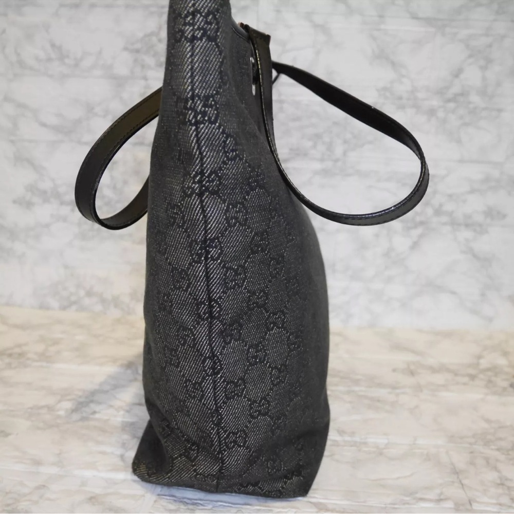 Gucci Black Denim Canvas GG Monogram Tote Bag - Picture 5 of 13